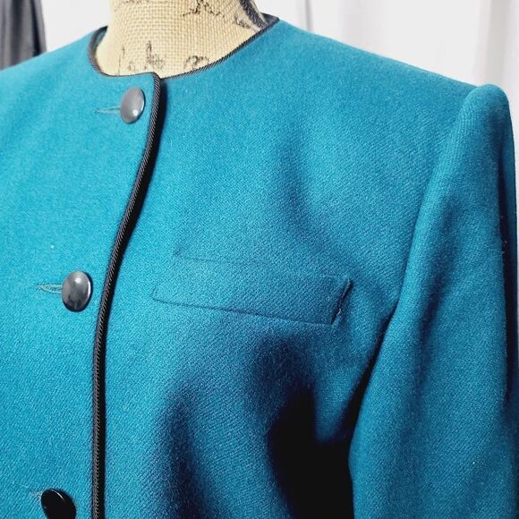 Vintage 80s 90s Teal Wool Cropped Fit Blazer - Picture 2 of 16